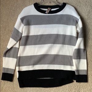 Black gray and white stripped sweater